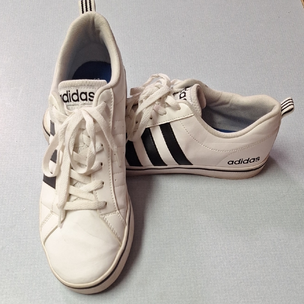 Adidas Men's White and Black Striped Sneakers